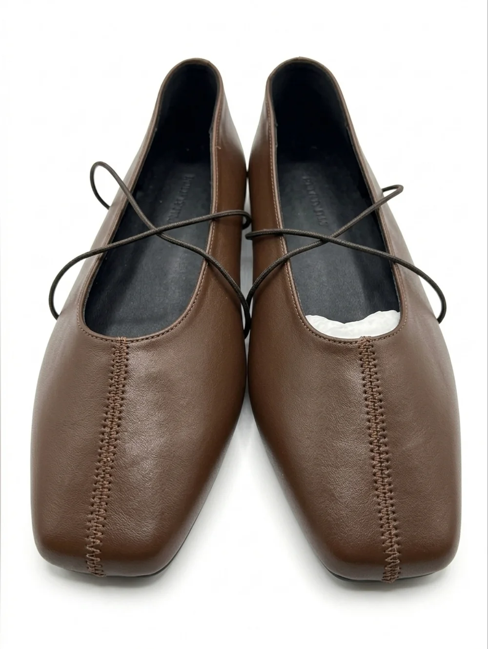 Brown Mary Jane Flats Square Toe Criss Cross Strap Ballet Shoes Size 9 NWOT